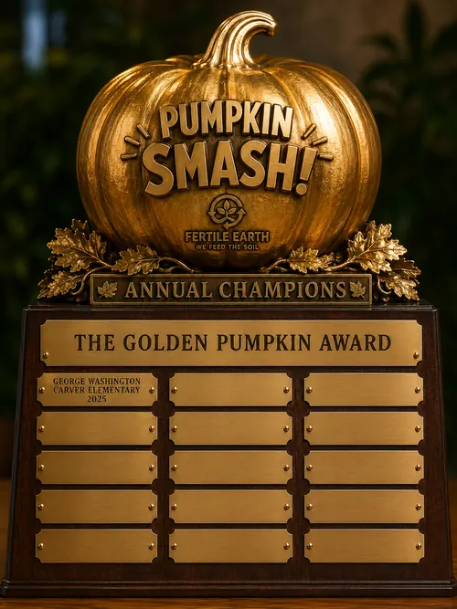 The Golden Pumpkin Award trophy for the Pumpkin Smash champion school
