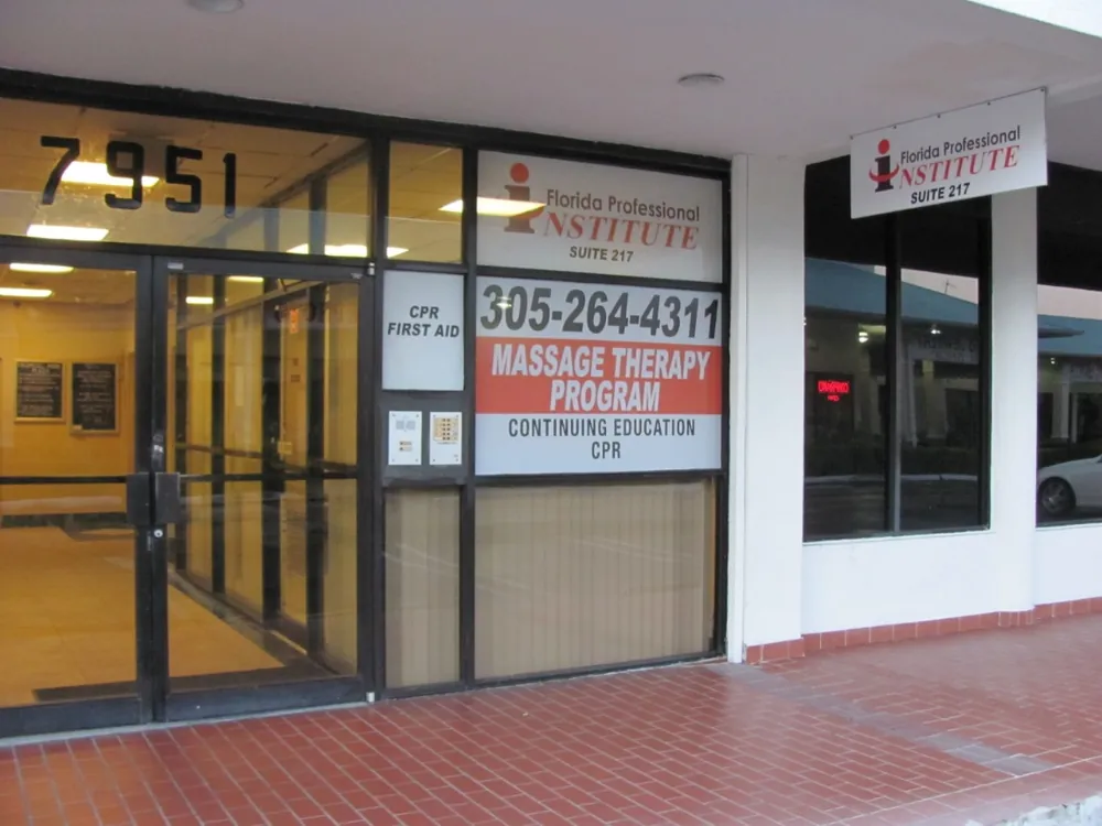 Florida Professional Institute entrance at 7951 SW 40th Street, with the school sign in the window