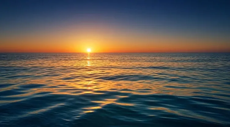 Illustration of the sun rising over the calm water of the Gulf